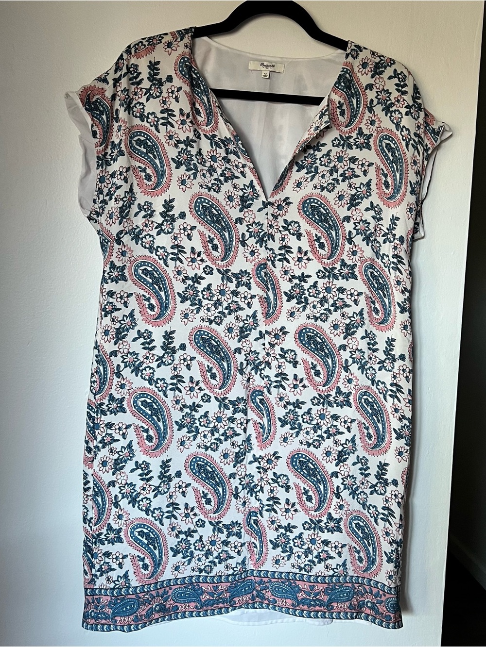 Madewell Women’s Medium 100% Silk Tunic T-Shirt Dress Knee Length Midi V Neck
